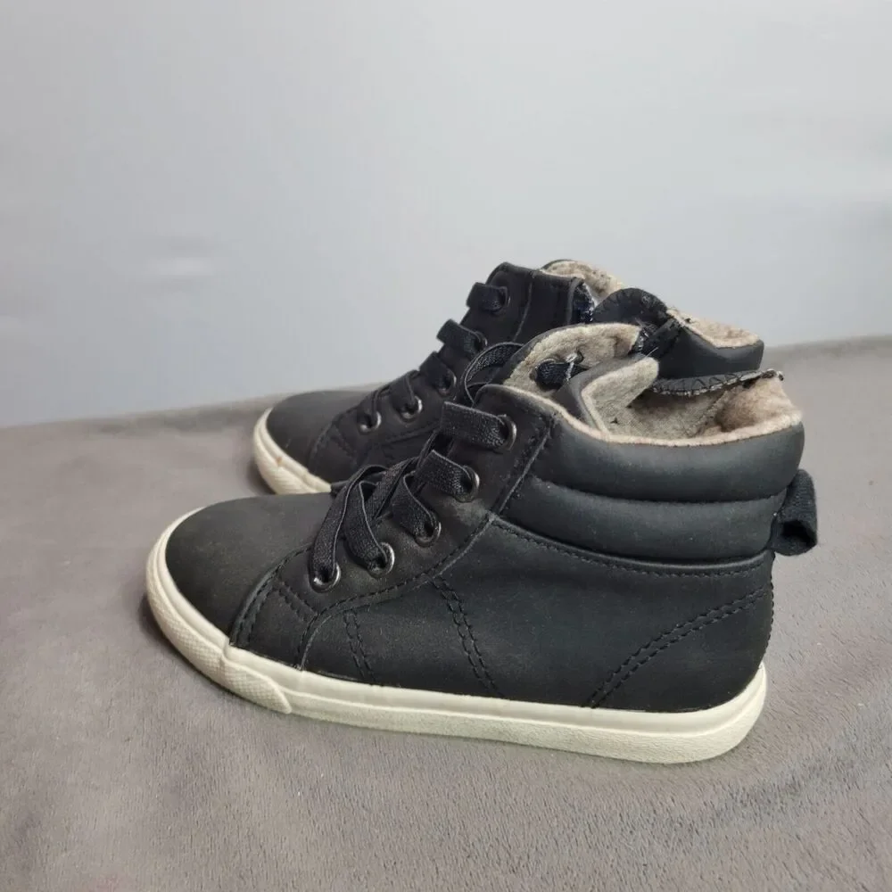 Cat & Jack Black Kids High-Top Sneakers Size 9‎ Faux Leather Soft Textile Lining